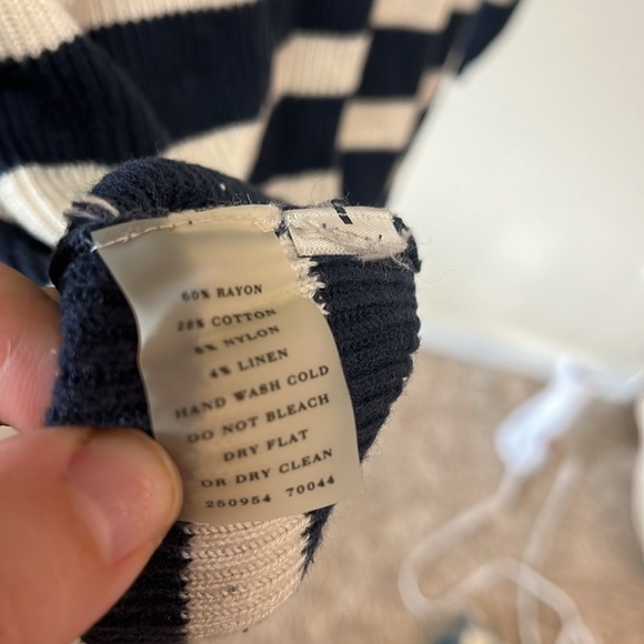 Ann Taylor Navy and White Striped Sweater w/Shoulder Zips - Picture 4 of 5